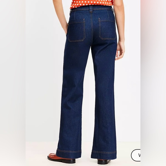 LOFT Petite High Rise Wide Leg Jeans in Dark Rinse Wash, size 27/4P - Picture 3 of 8